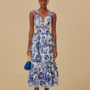 Farm Rio Off-White Flowerful Birds V-Neck Midi-Dress